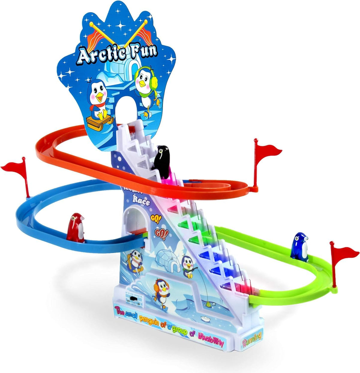 Haktoys Arctic Fun penguin slide set with penguins on track for active play
