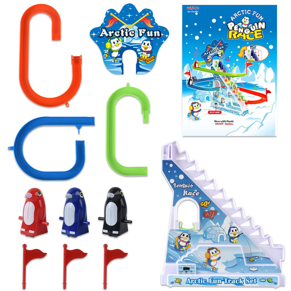 Haktoys Arctic Fun set featuring stairs and sliding track for action