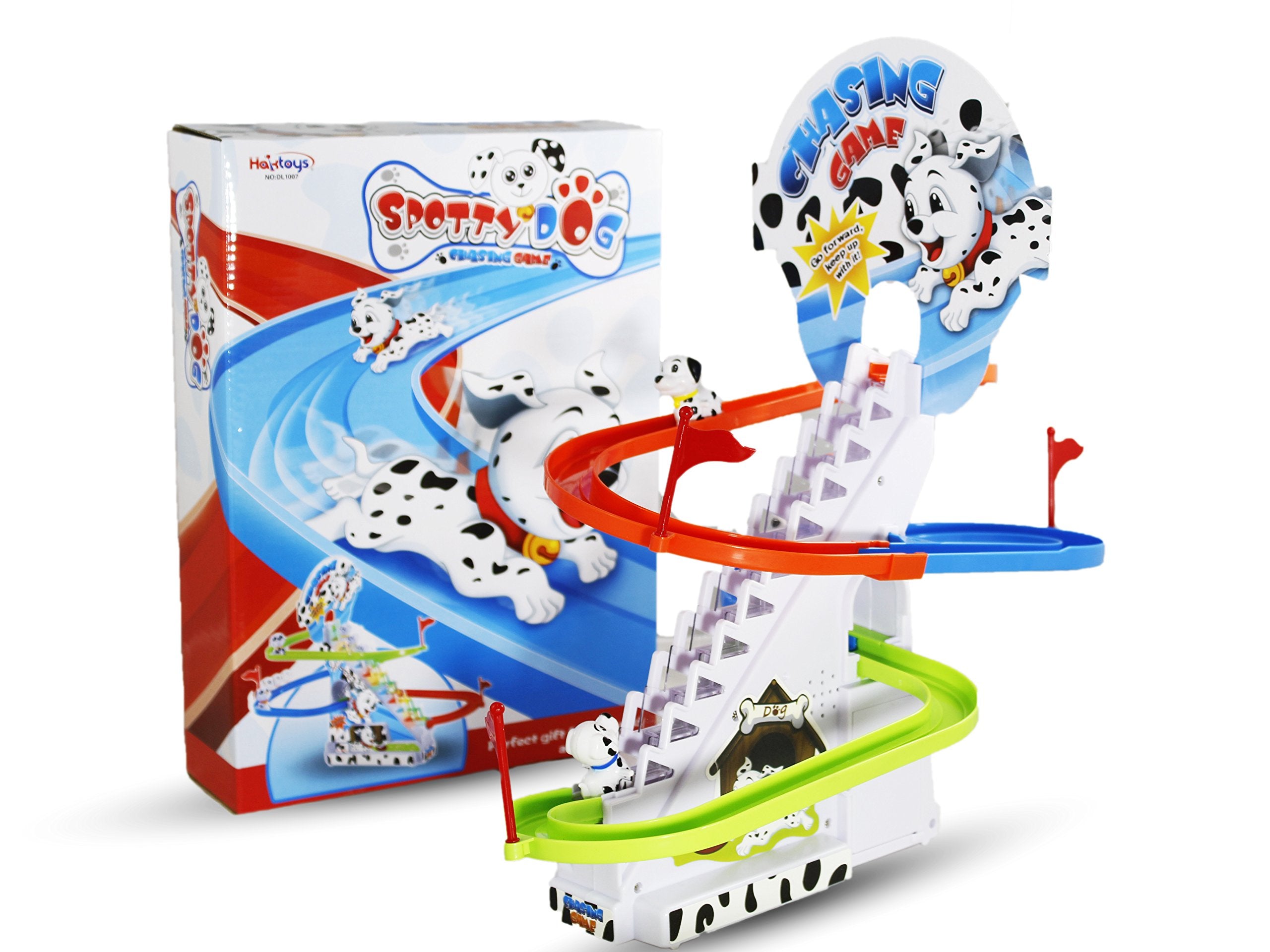 Haktoys Dalmatian puppies in action, three dalmatians thrillingly move down the slope