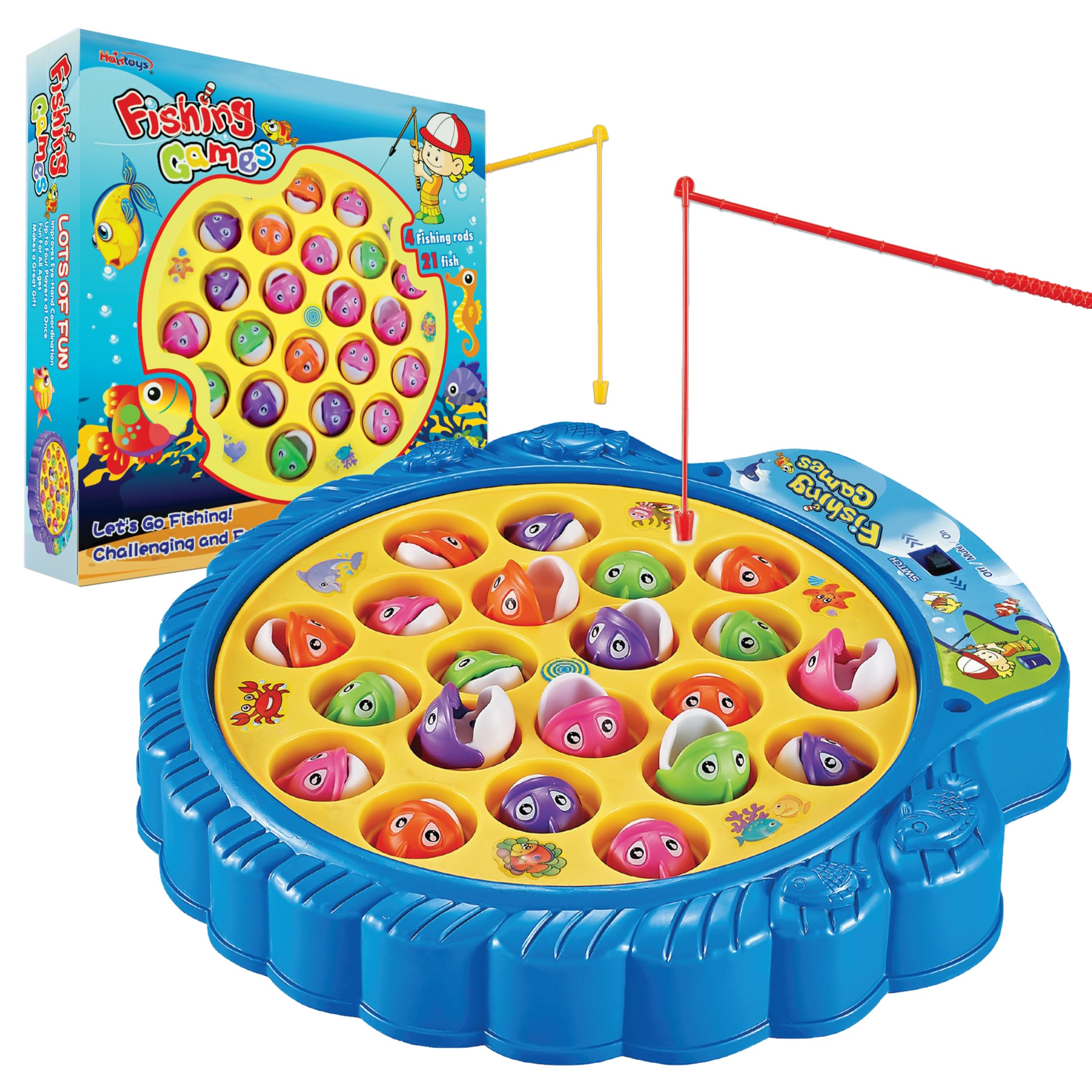 Haktoys Fishing Game rotating board showcasing spinning action to boost hand-eye coordination.