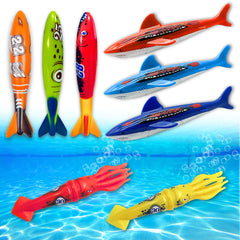 Haktoys pool diving torpedo set torpedo glides through water, ideal for underwater aiming practice.