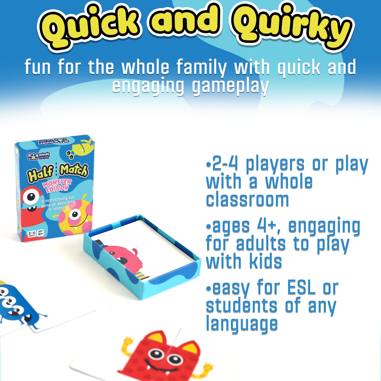 Speech therapy–friendly setup with Half Match Monster Edition for language practice.