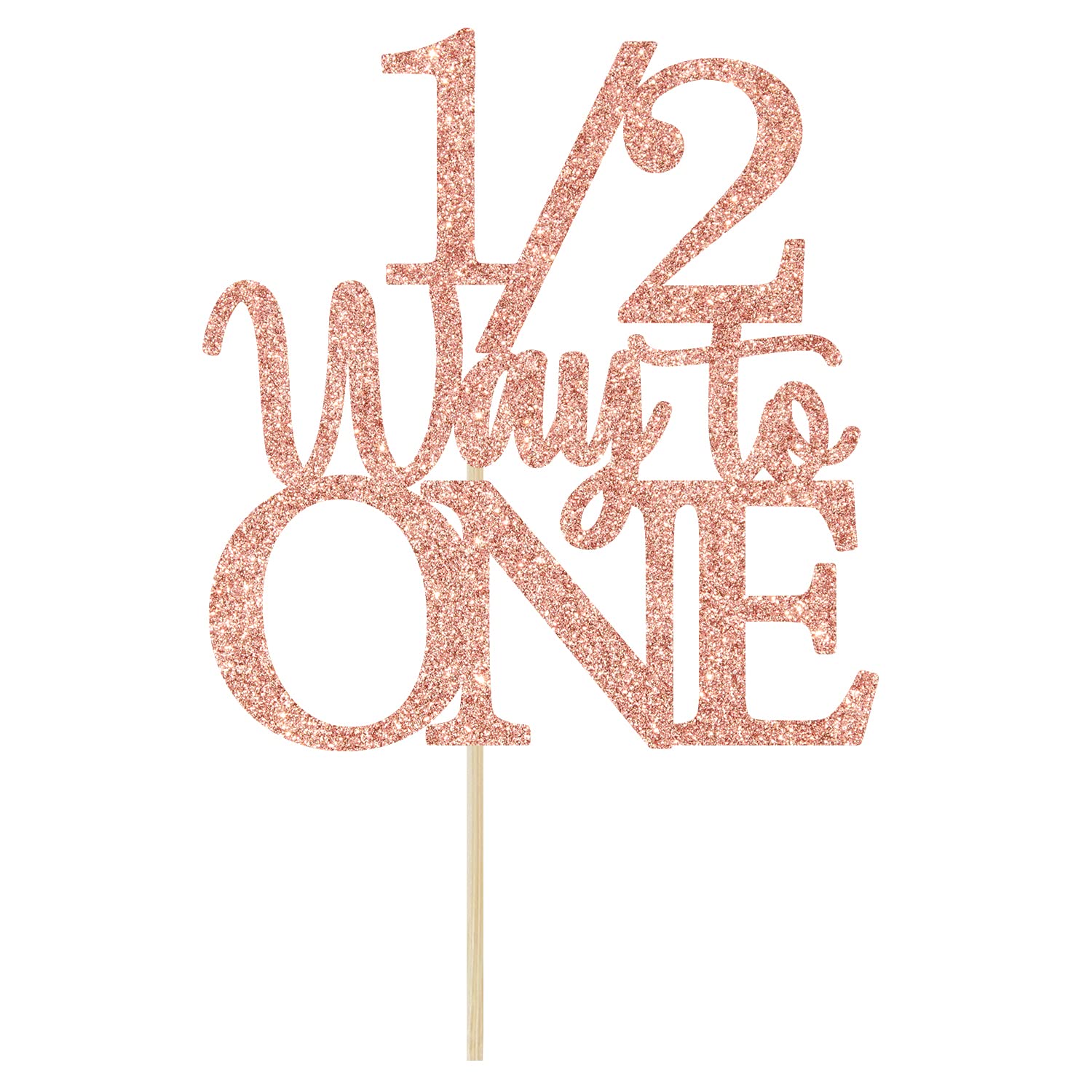1/2 Way to One cake topper rose gold glitter closeup adds sparkle