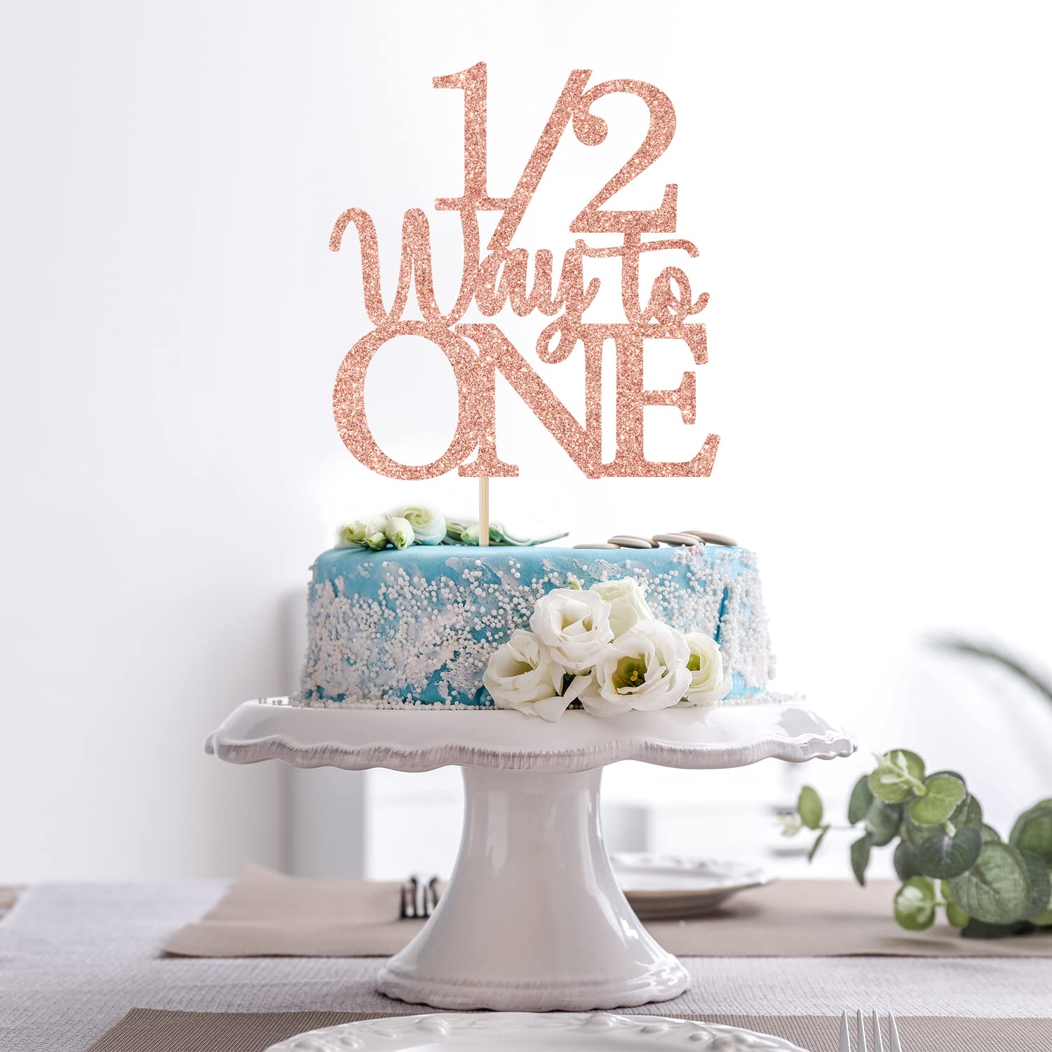 1/2 Way to One cake topper rose gold glitter for photos