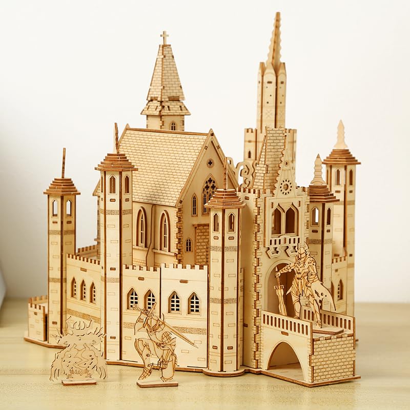 Hallisun 3D puzzle castle house assembly underway on a tidy desk