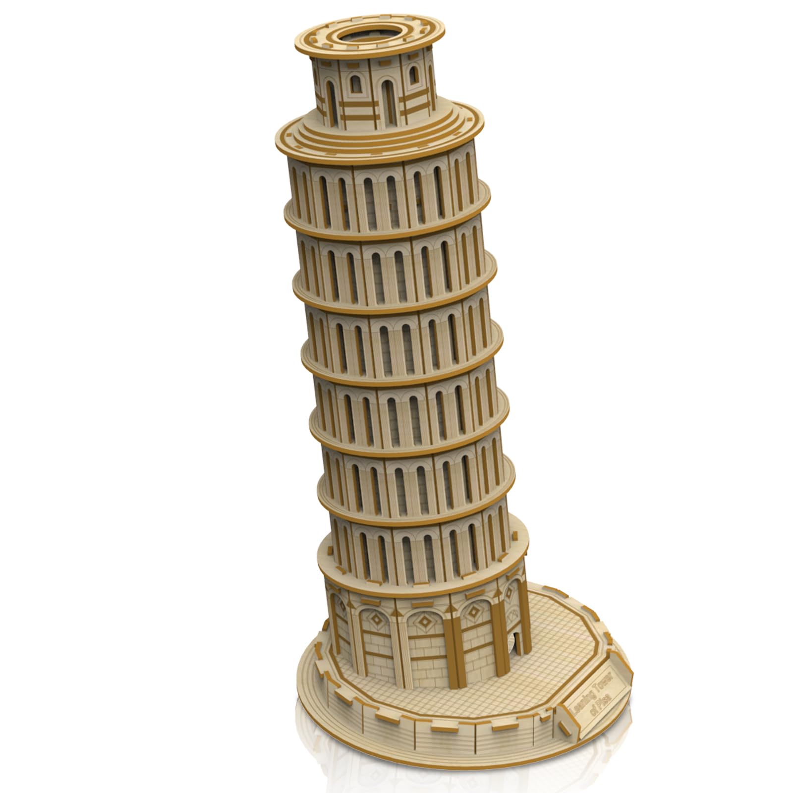 Hallisun 3D wooden puzzle of the Leaning Tower of Pisa ready for display