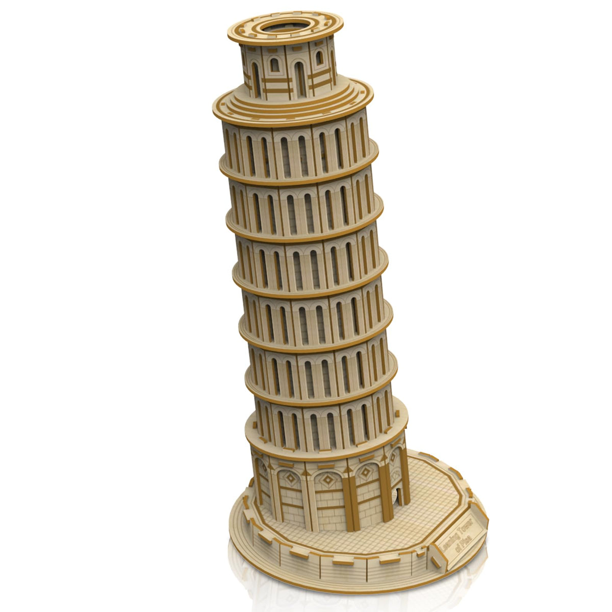 Hallisun 3D wooden puzzle of the Leaning Tower of Pisa ready for display