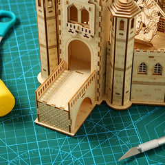 Hallisun completed castle house model displayed on a shelf