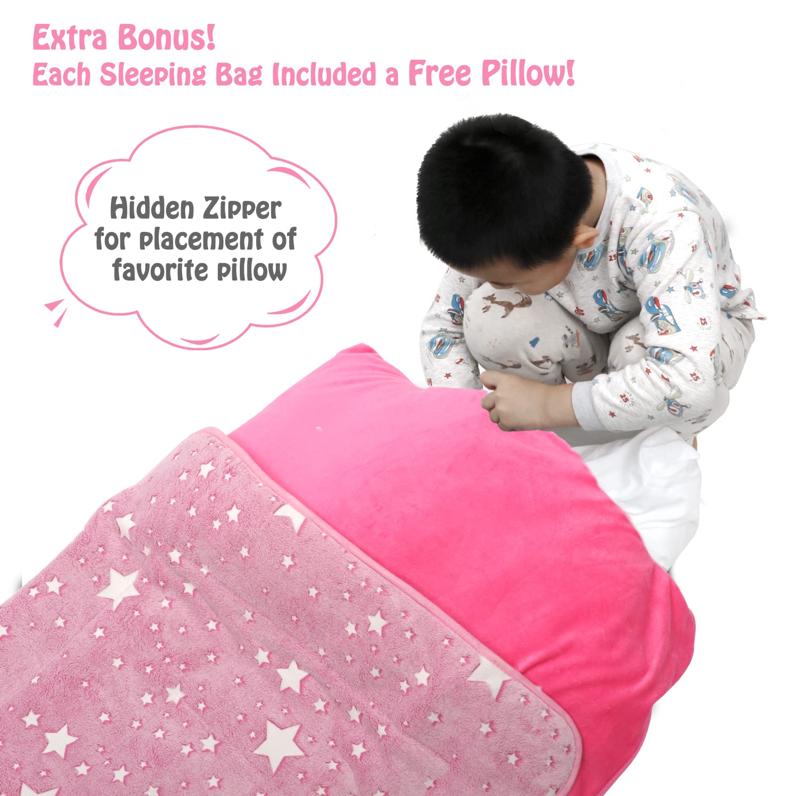 Hallo Bunny machine-washable sleeping bag simplifies cleanup after busy days.