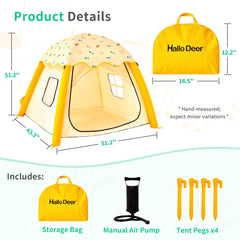 HalloDeer four stakes secure the tent on soft ground.
