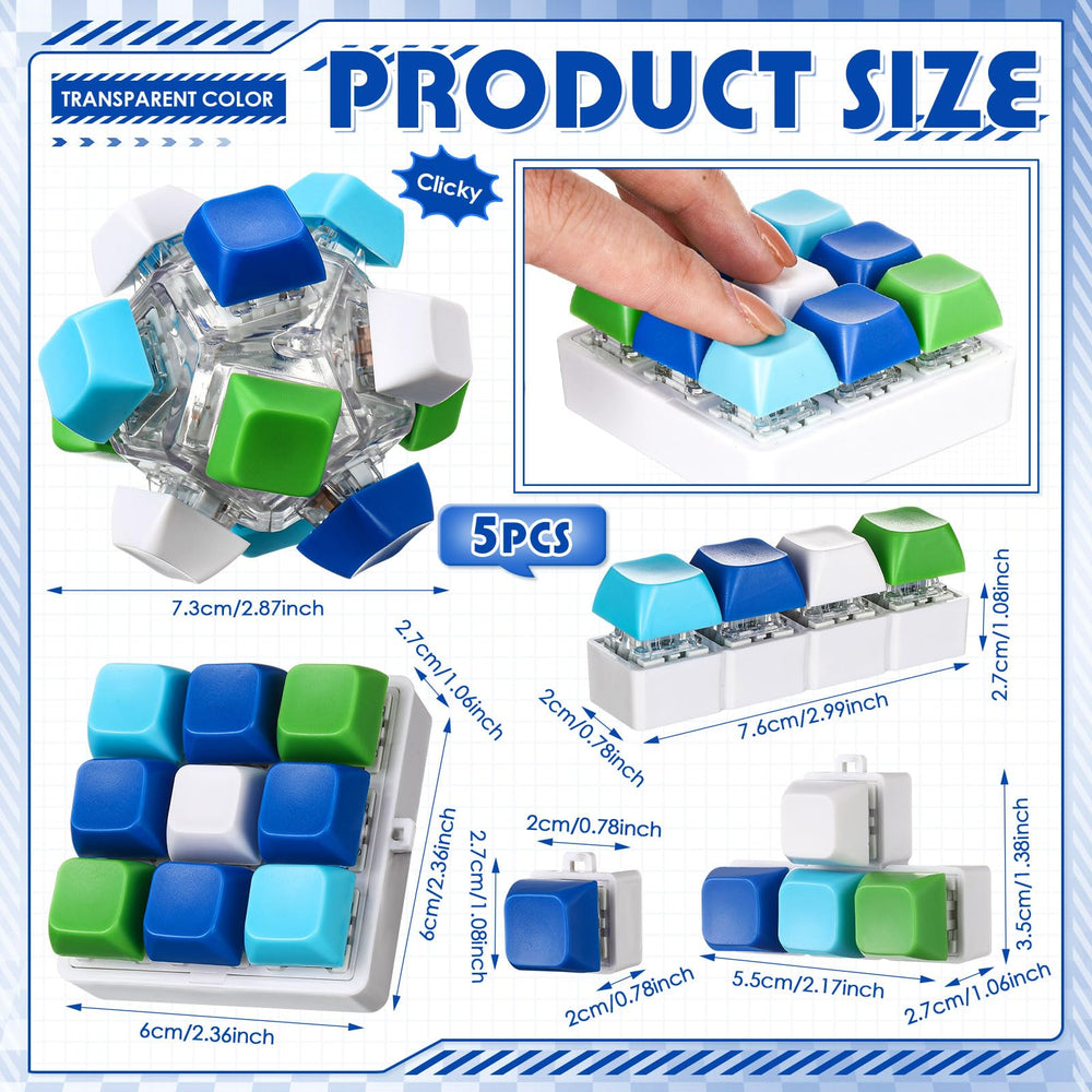 Halloscume five-pack keyboard fidget in blue-green style 2 for portable stress relief on the go.