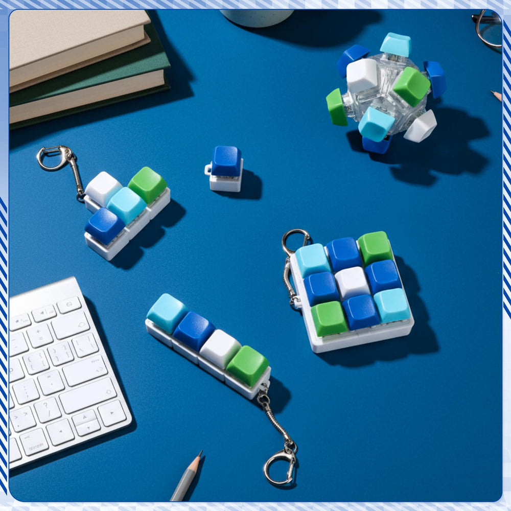 Halloscume blue-green style 4 keyboard fidget keychain for office and travel.