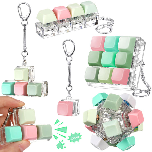 Halloscume five-piece keyboard fidget set on desk for stress relief.