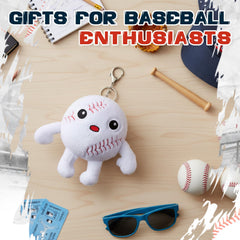 Halloscume baseball plush keychain fabric texture close up