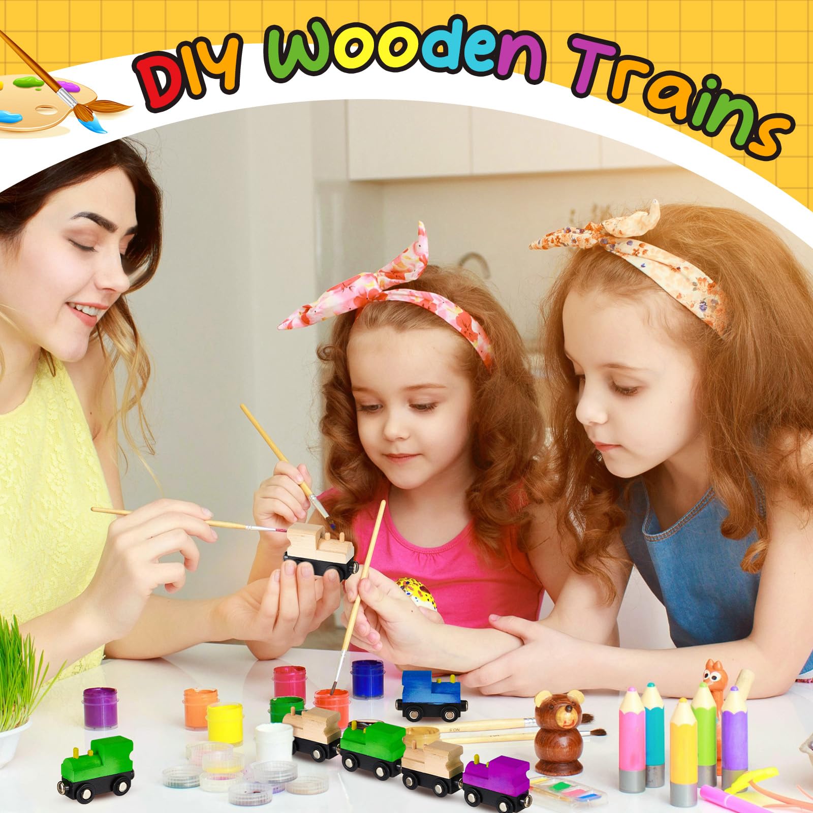 Halloscume child-friendly train cars robust wood for hands-on crafts
