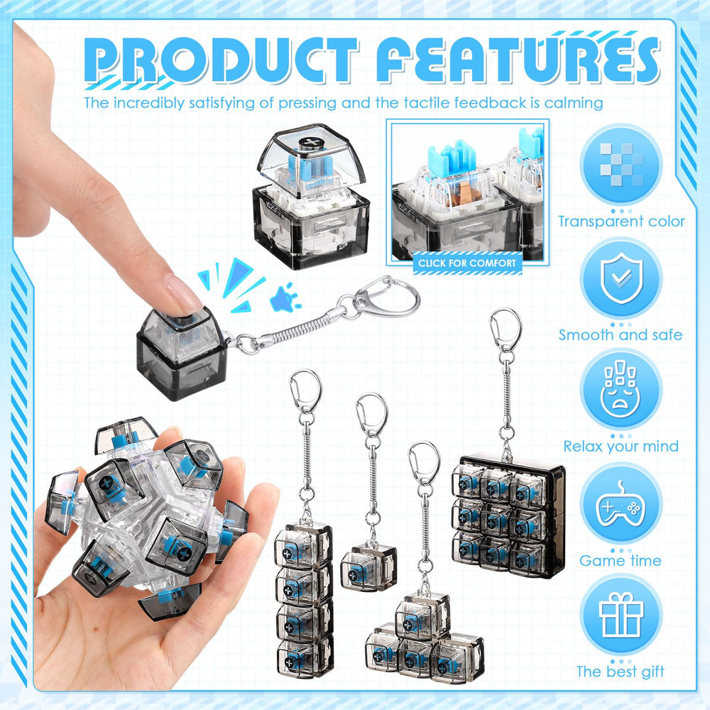 Halloscume crystal-clear keyboard fidget clicker with satisfying click and compact design.