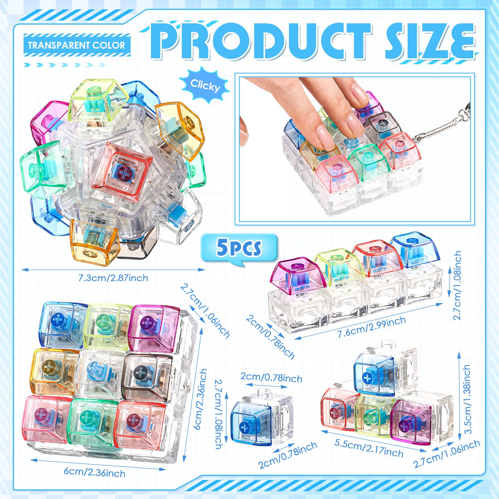 Halloscume keyboard fidget style C crystal, portable keychain for on-the-go focus