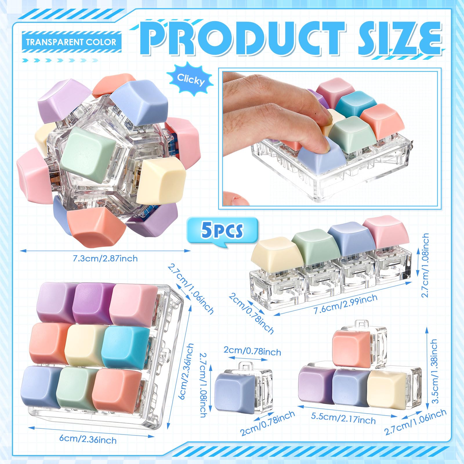 Halloscume keyboard fidget style2 pastel portable keychain to boost focus