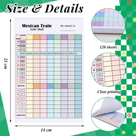 Halloscume Mexican Train Scorepad spread showing two pages for ongoing games