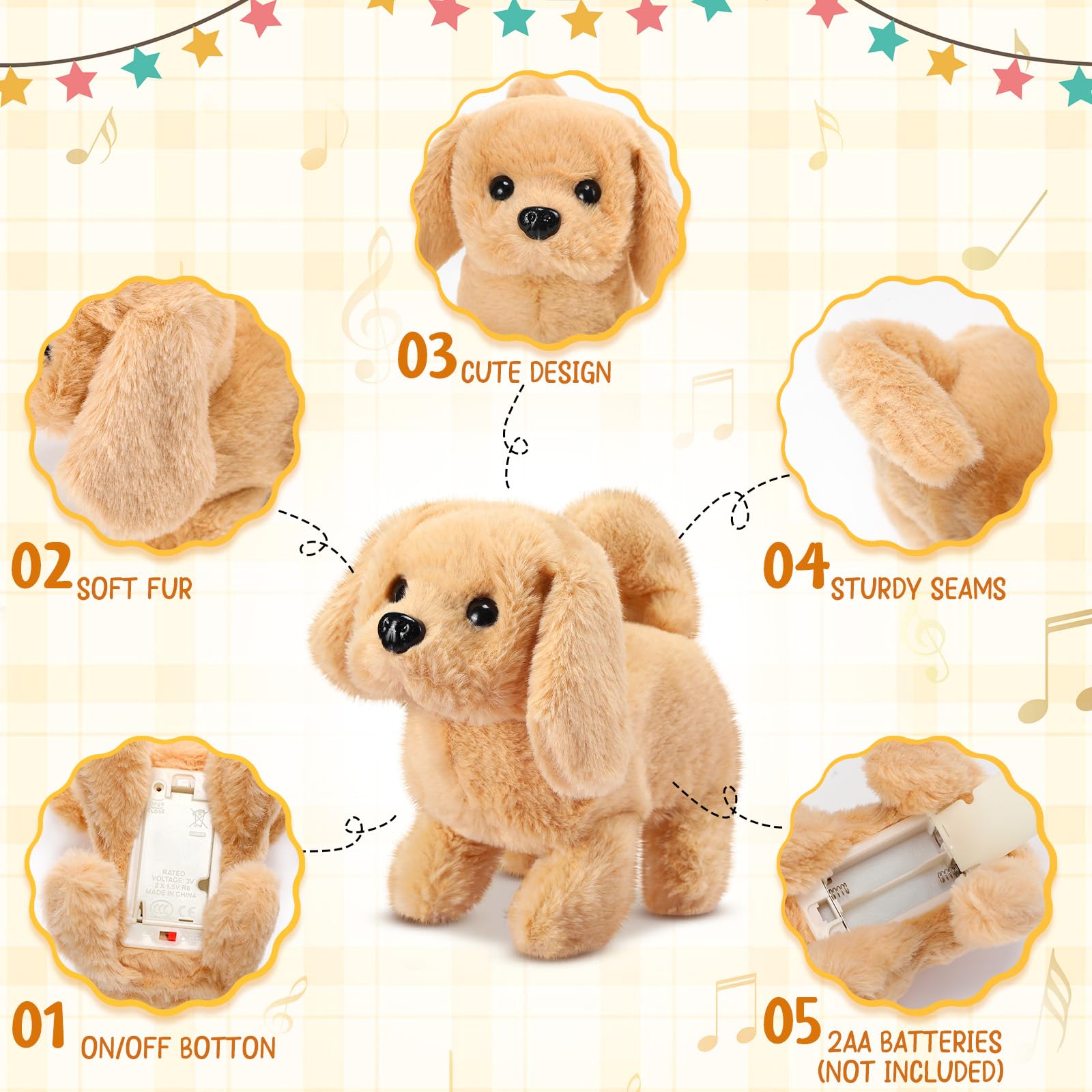 Halloscume Poodle dog toy with wagging tail for gentle, hands-on play.