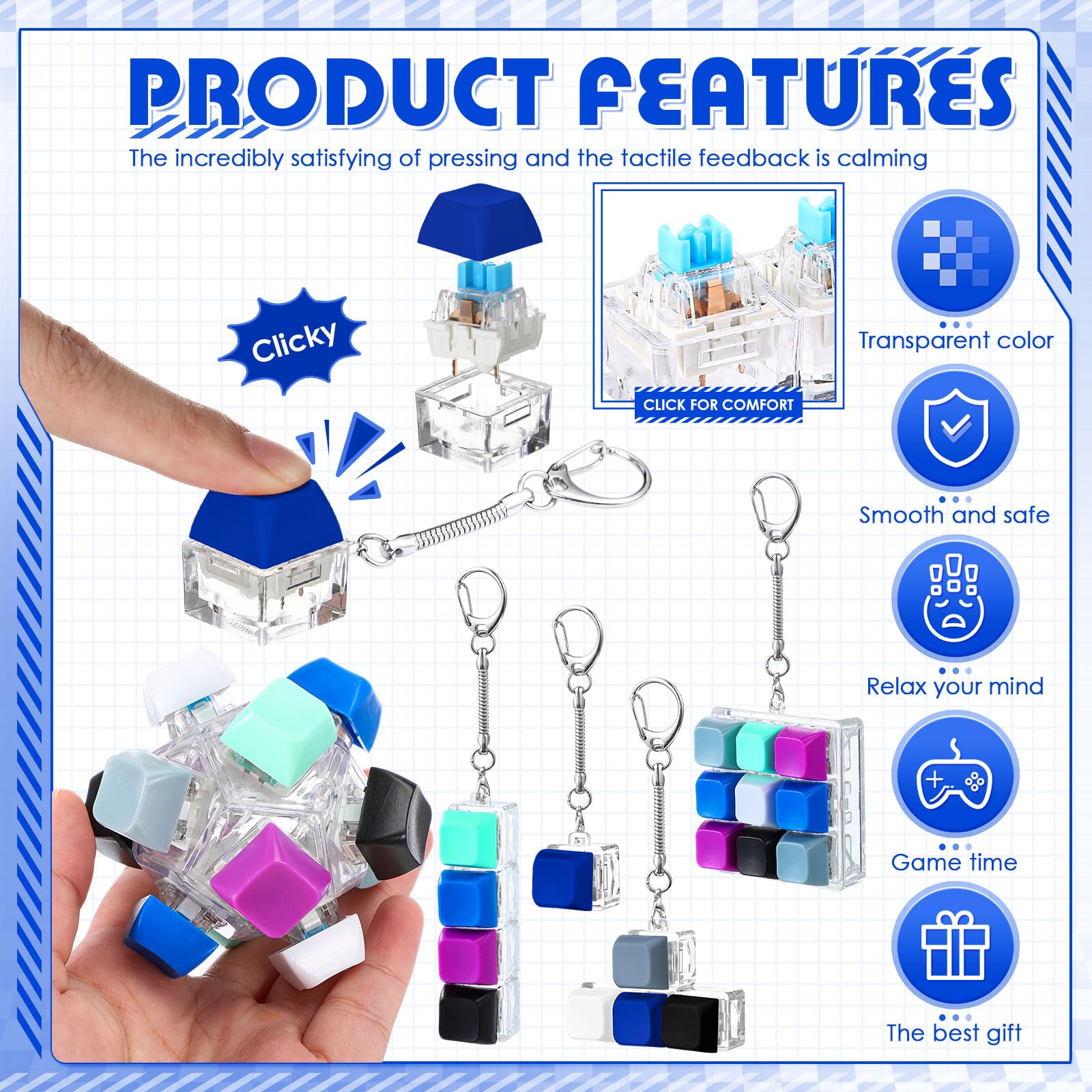 Halloscume transparent PC keyboard fidget clicker with detachable keys