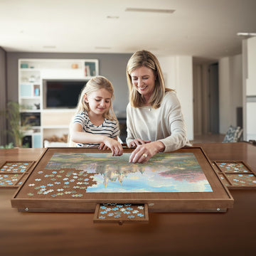 HALLYBEE puzzle table drawers with seed buckles keep pieces sorted.