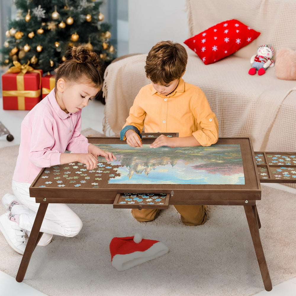 HALLYBEE puzzle table with foldable legs for easy storage after use.