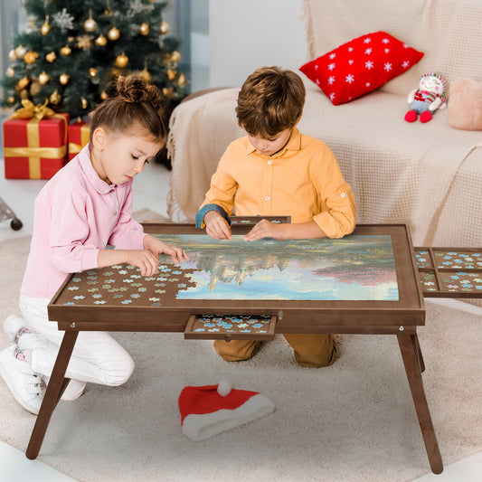 HALLYBEE puzzle table with foldable legs for easy storage after use.