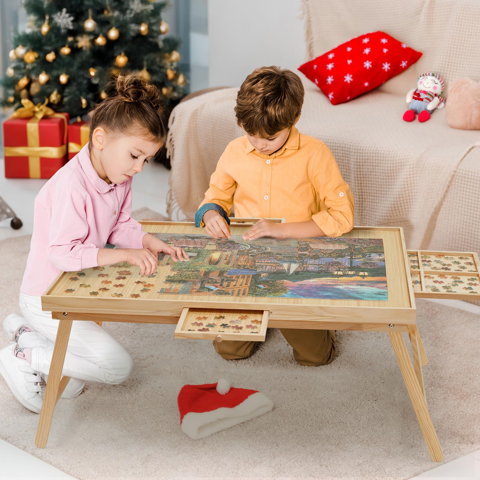 HALLYBEE Puzzle Table with four drawers and seed buckles for organized pieces