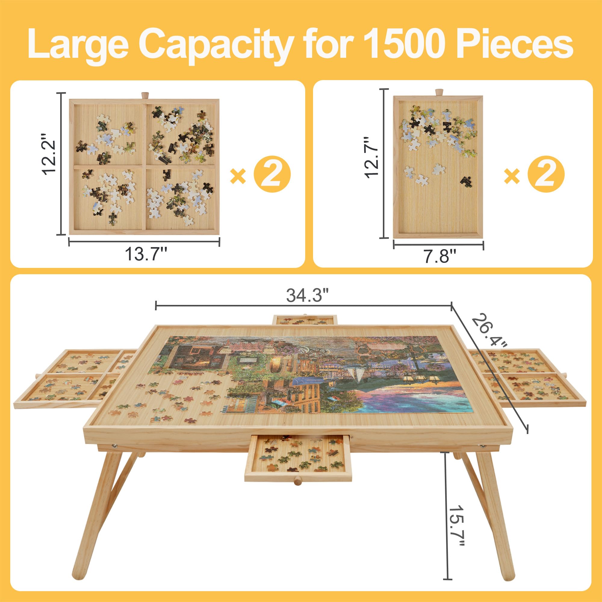 HALLYBEE Puzzle Table surface measures 34.3 by 26.5 inches for large puzzles