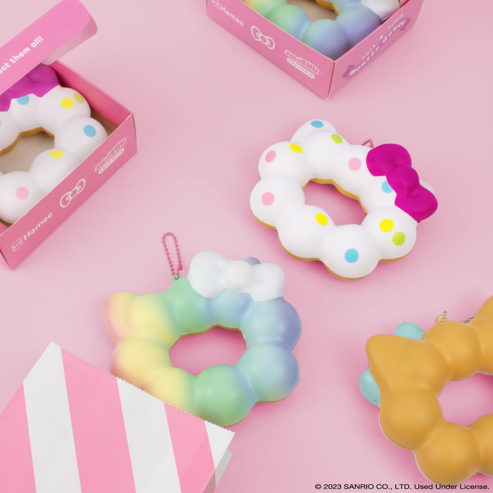 Hamee Hello Kitty Mochi Donut squishy close-up, collectible design for Hello Kitty fans