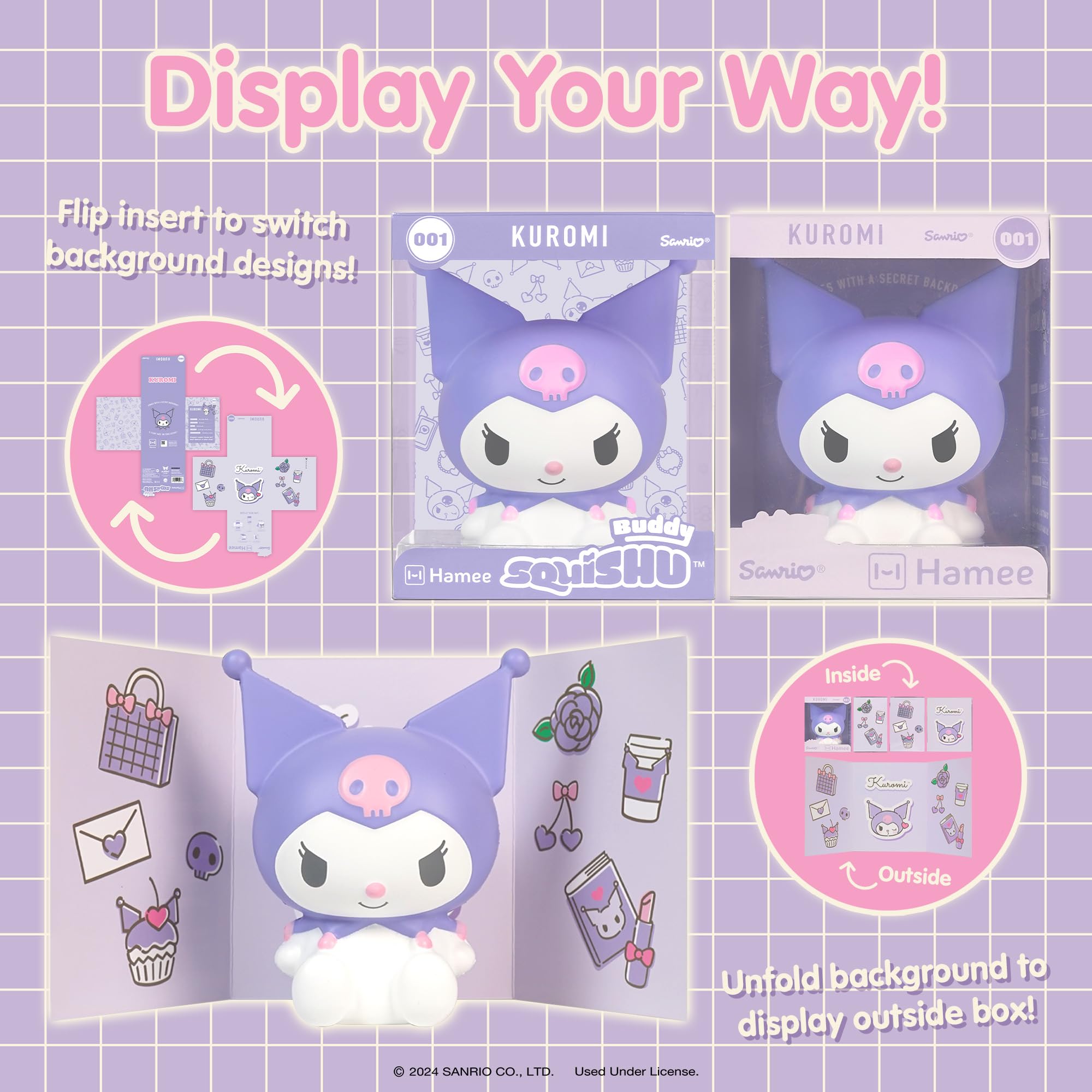 Hamee SquiSHU Buddy two-background display with interchangeable backdrops