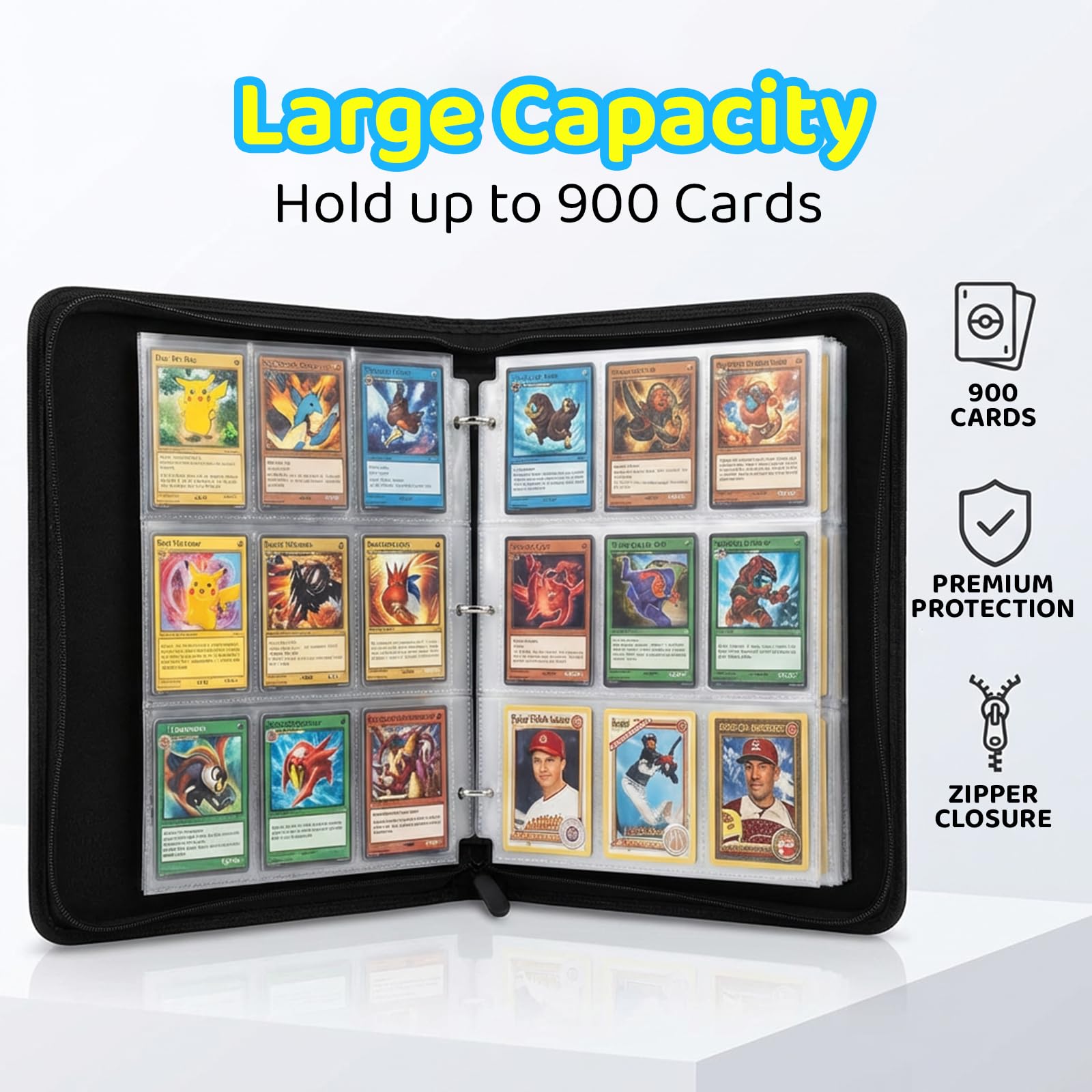 HAMKOT binder with removable sleeves enables flexible MTG, TCG, and sports displays.