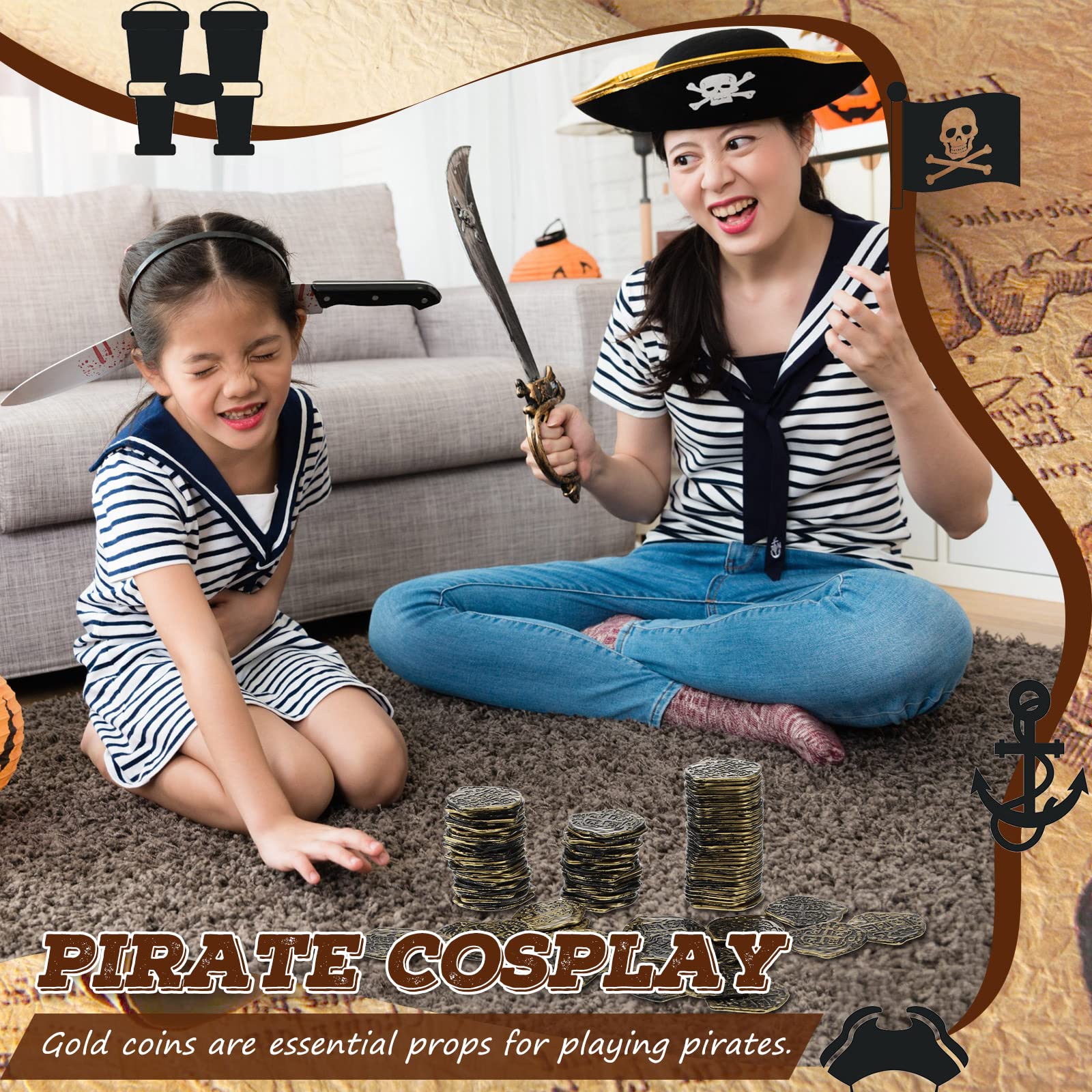 Side view of durable Hanaive pirate coins for crafts and play.