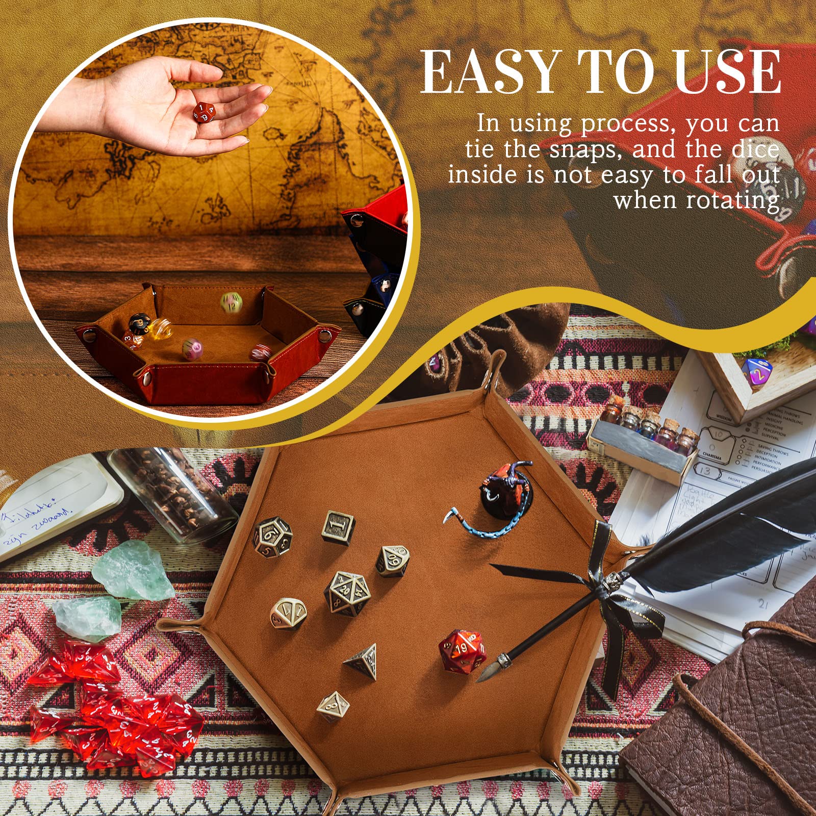 Hanaive dice tray purple keeps dice organized with snap closures for steady rolling.