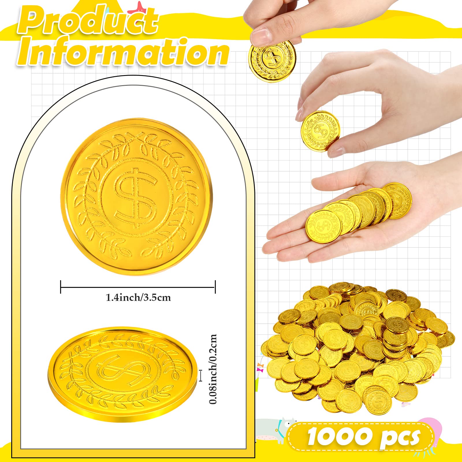 Hanaive gold treasure coins stacked for treasure hunt play and counting
