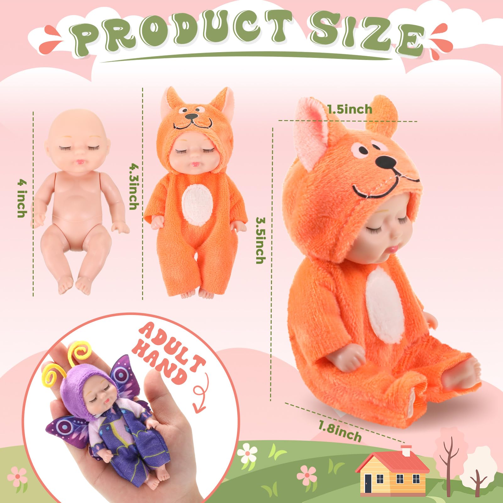 Hanaive mini baby dolls in rabbit outfits for storytelling fun.
