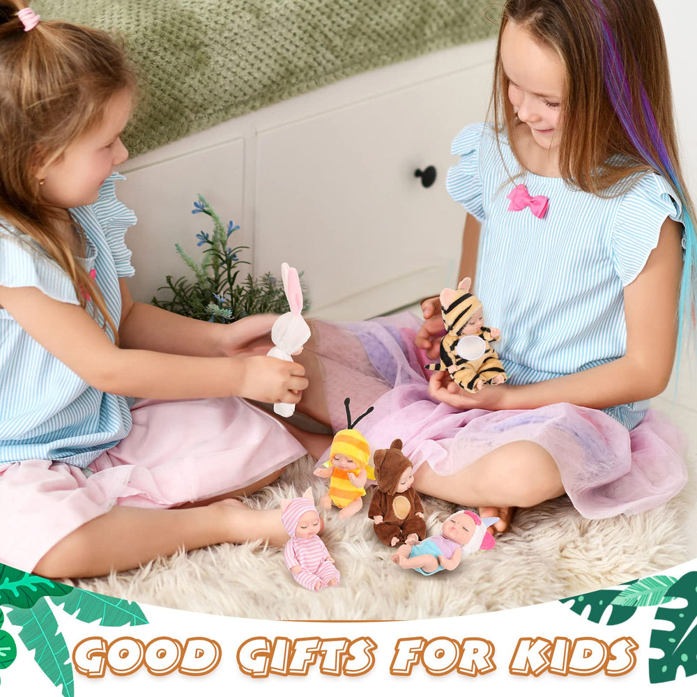 Hanaive mini baby doll wearing giraffe outfit supports imaginative dress-up.
