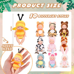 Hanaive mini baby doll in rabbit outfit inspires storytelling and cooperative play.