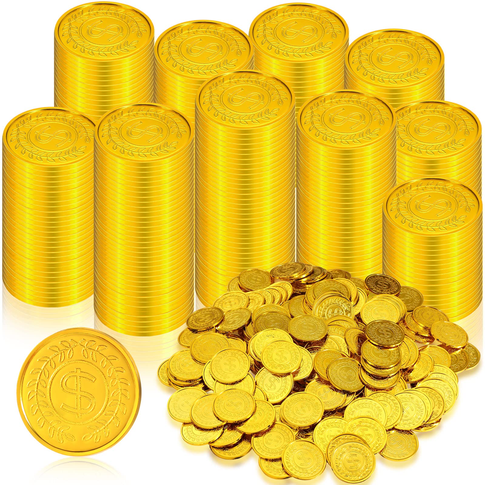 Hanaive pirate gold coins close-up; durable accents for party favors