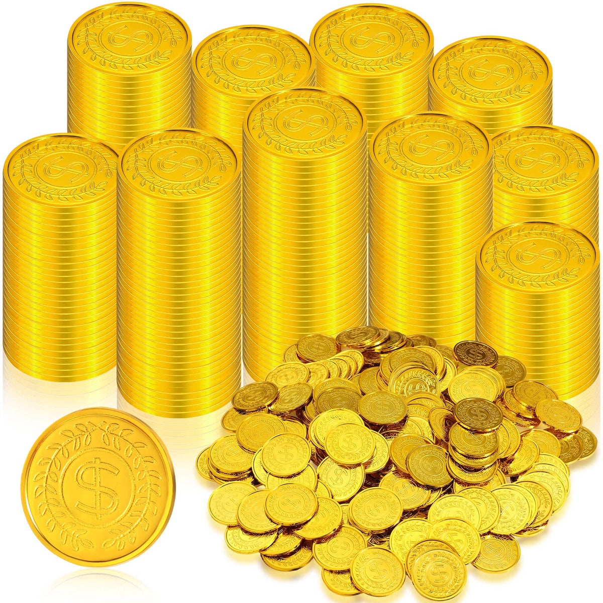 Hanaive pirate gold coins close-up; durable accents for party favors