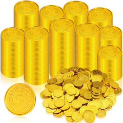 Hanaive pirate gold coins close-up; durable accents for party favors
