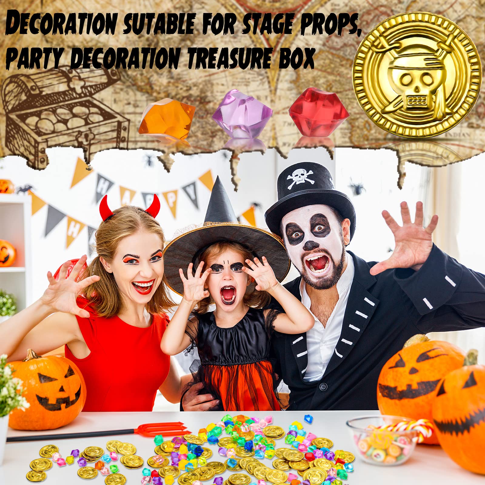 Hanaive pirate party table centerpiece featuring shiny coins.