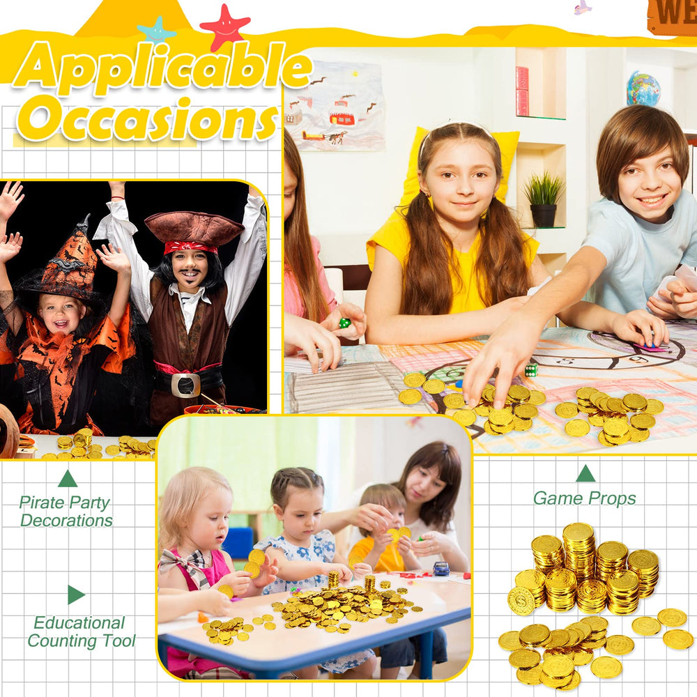 Hanaive plastic treasure coins in a chest for classroom or party use