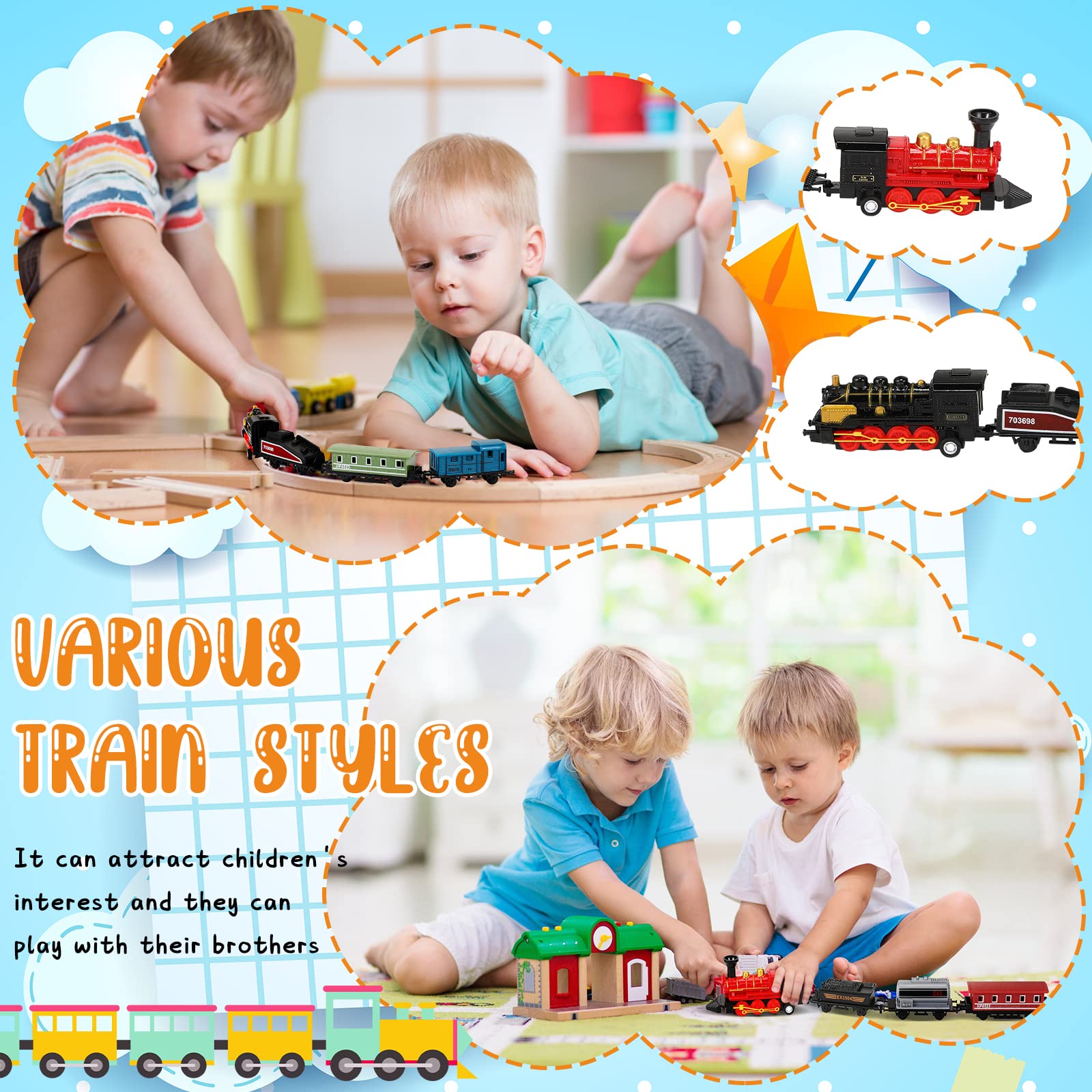 Hanaive table-top play setup showing compact, desk-friendly train toys