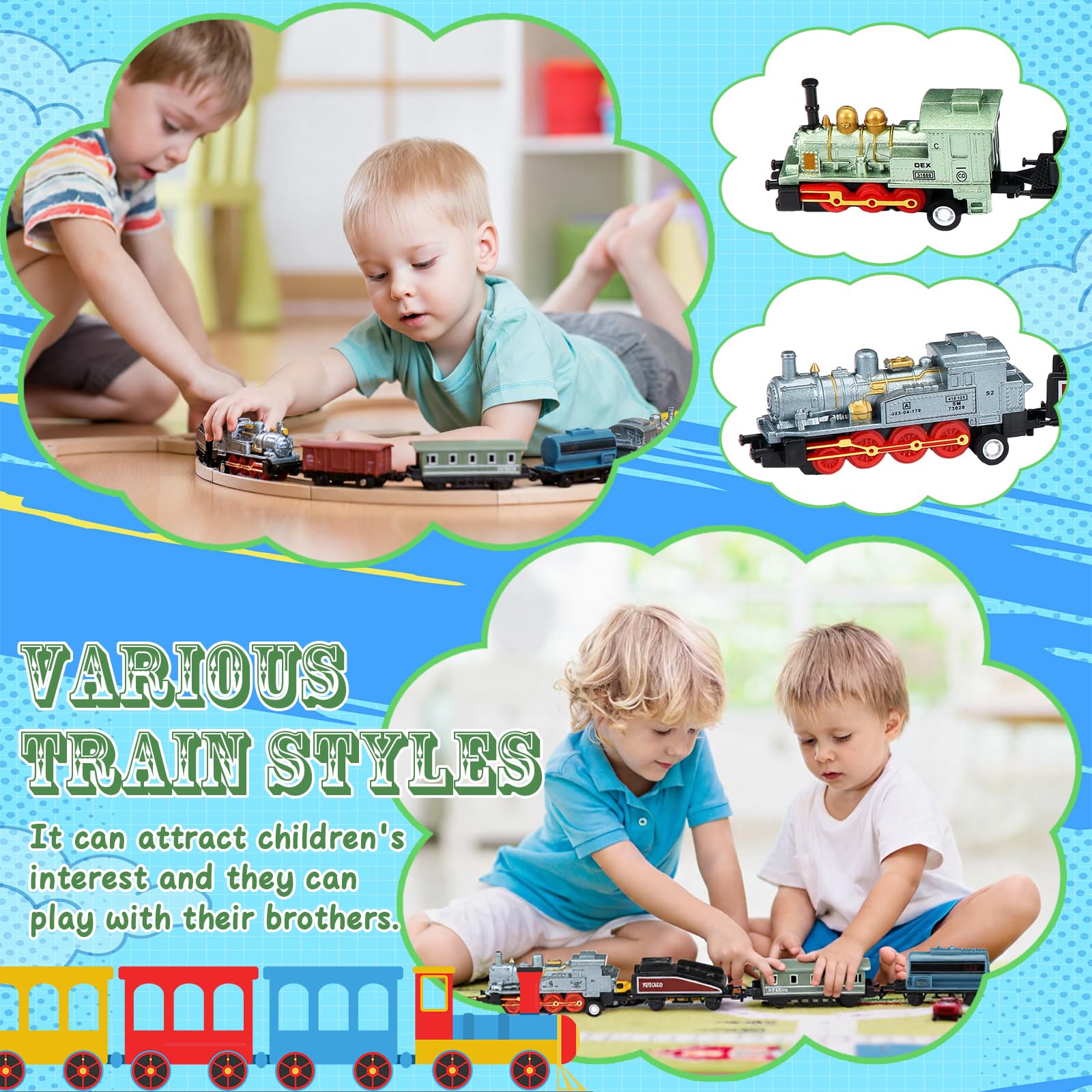 Hanaive green locomotive train toy with sturdy alloy body for lasting use.