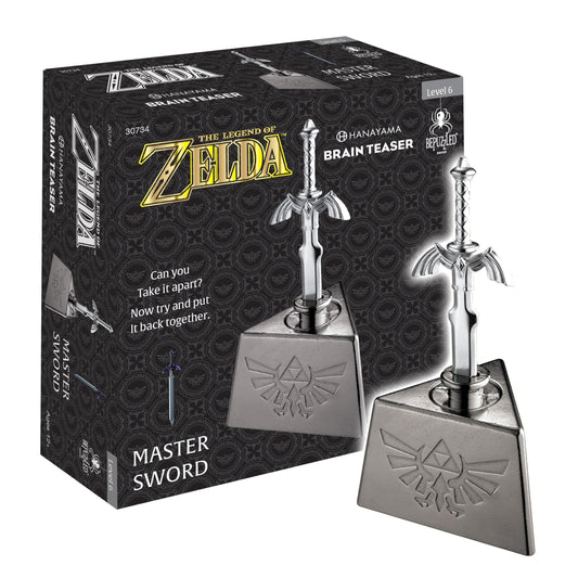 Hanayama Master Sword puzzle with cylindrical piece for focused problem solving.