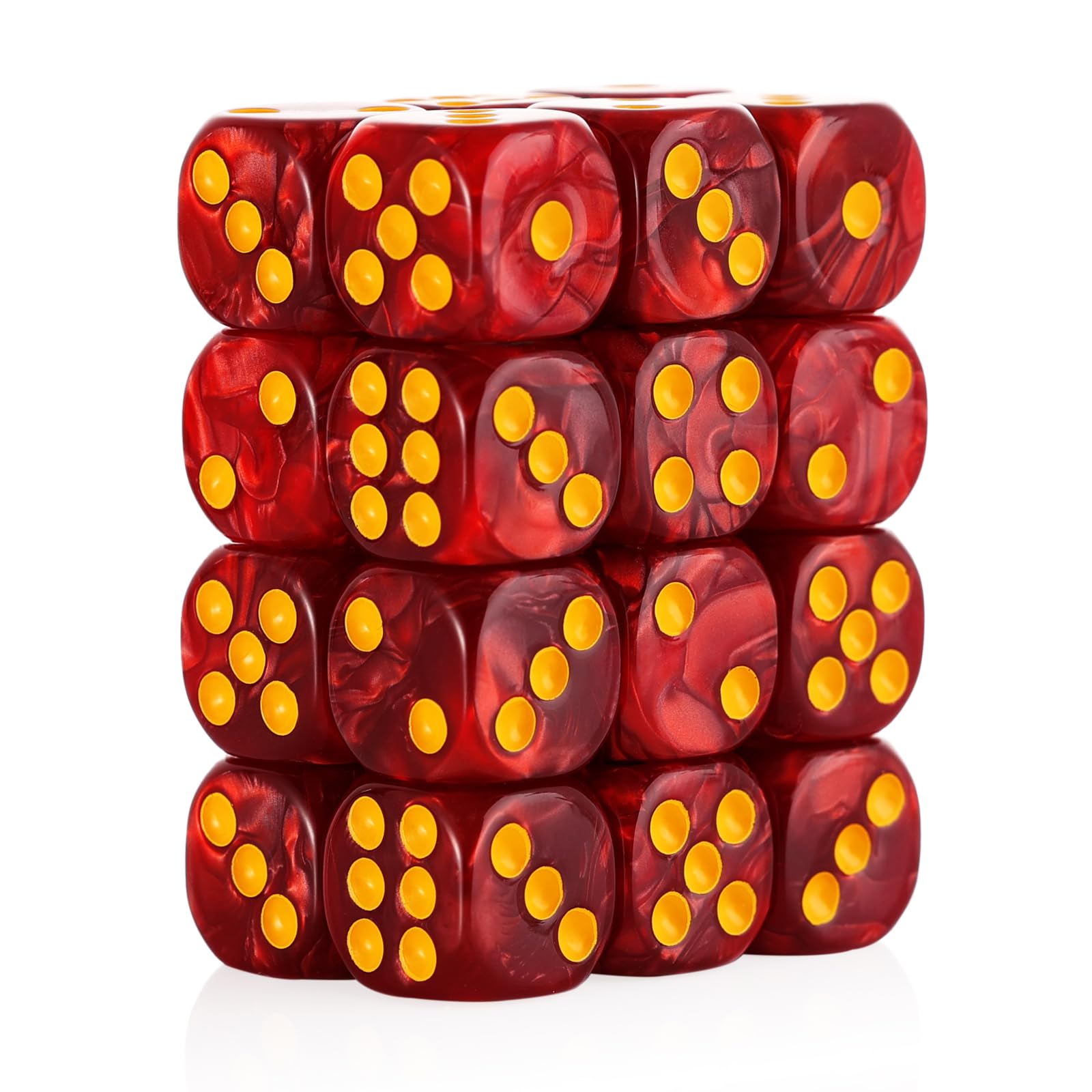 Handan 24-pack red pearl 16mm D6 dice for family game nights.