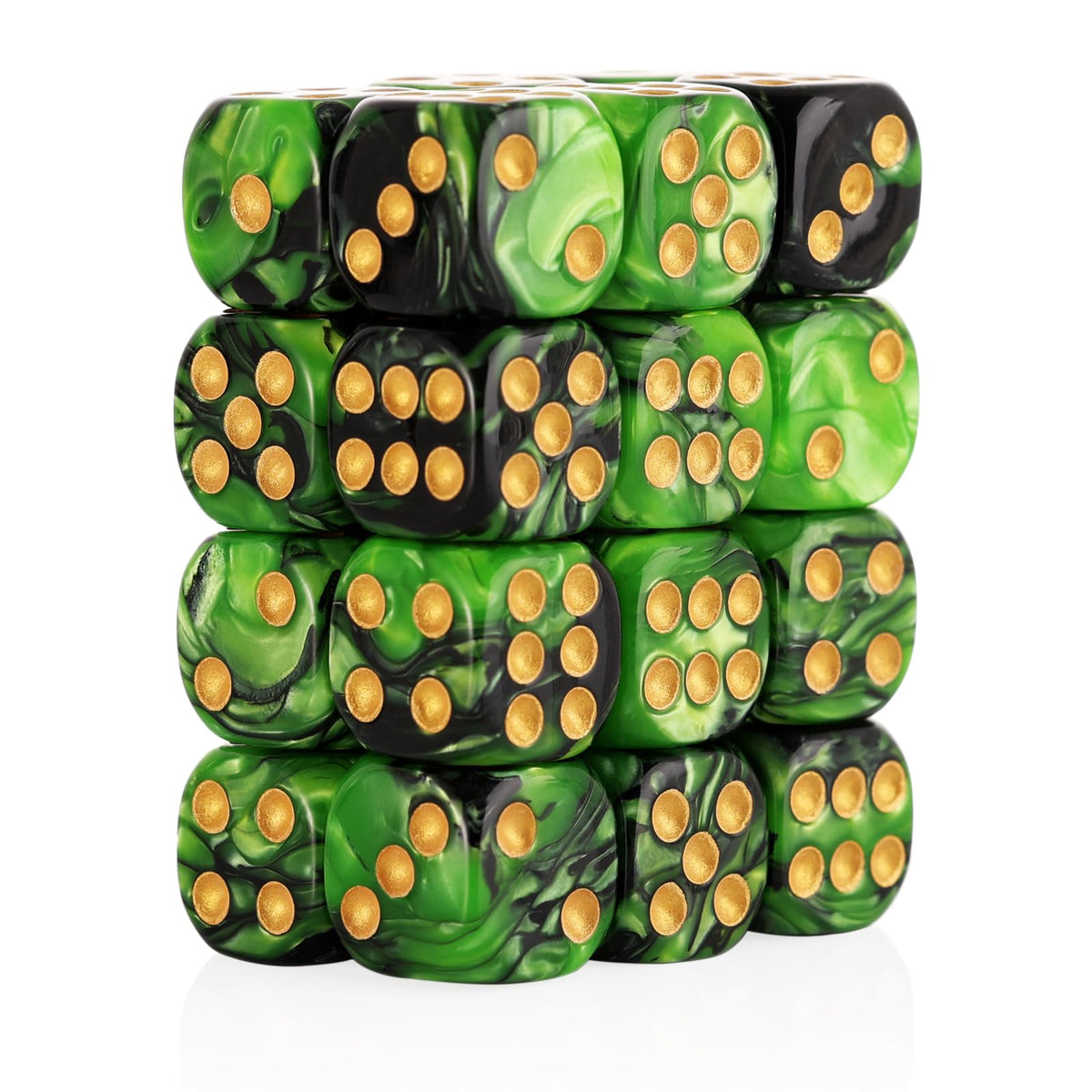 Handan green and black 16mm dice set, compact and easy to carry for travel.