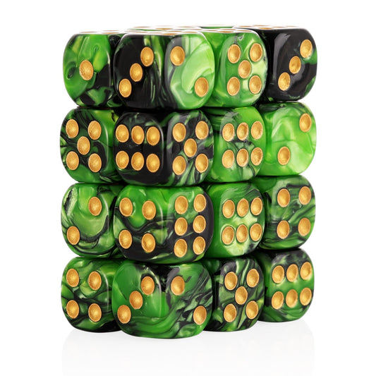 Handan green and black 16mm dice set, compact and easy to carry for travel.